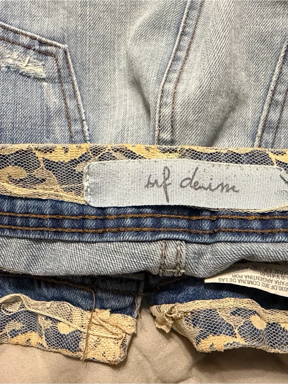 Light Blue Denim‎ Mini Skirt with Lace Waistband